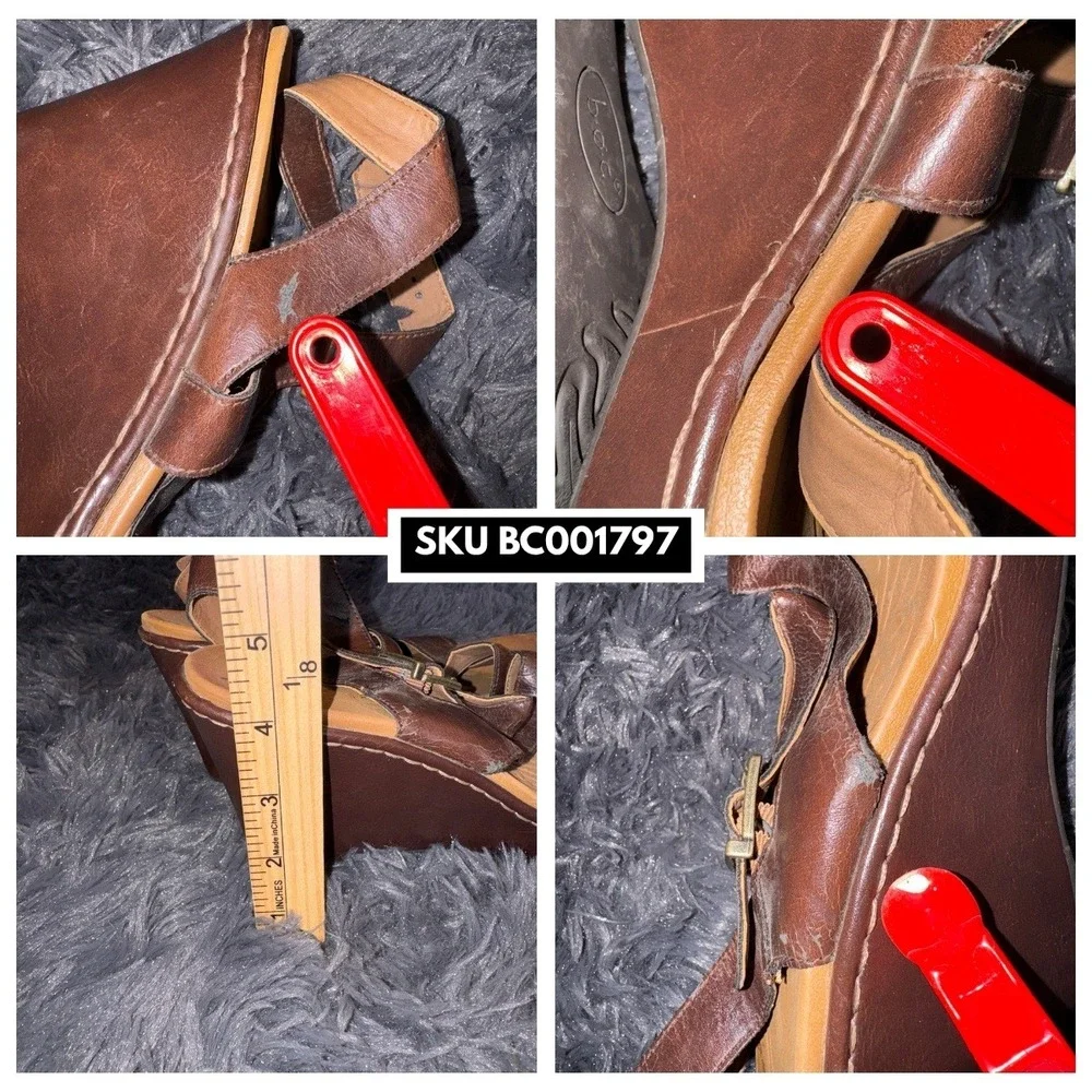 b.o.c. Born Concept Brown Wedge Sandals Womens 11M T-Strap Adjustable Buckle